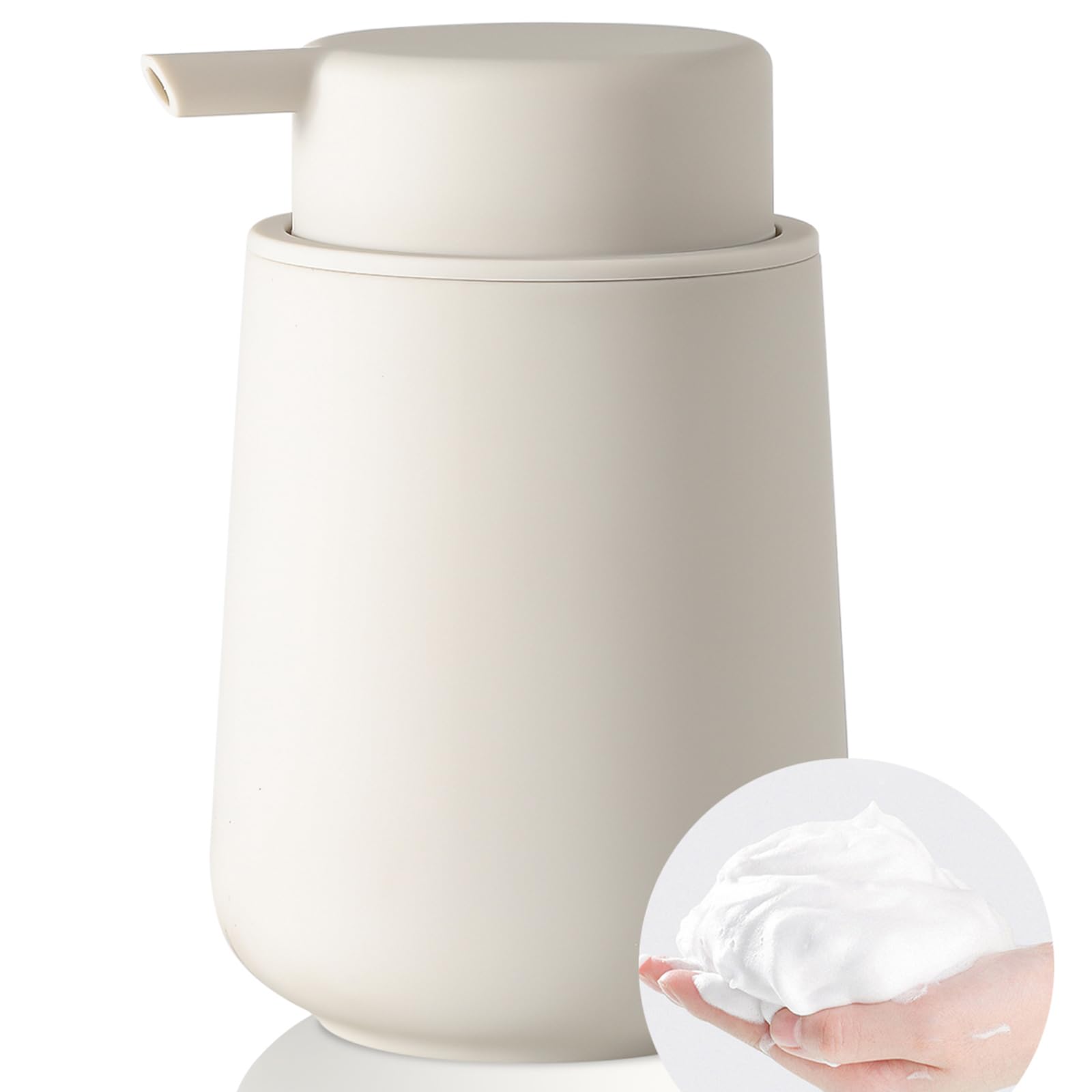 YAUKPH Matte Beige Foaming Hand Soap Dispenser Plastic 11 oz - Modern Minimalist Style for Bathroom & Kitchen Countertop Refillable