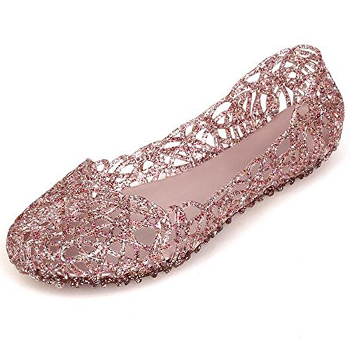 SUNAVY Damen Hohl Flach Gelee Sandalen Bird-Nest Ballett Weich Plastik Schuh,38 EU, Rosa