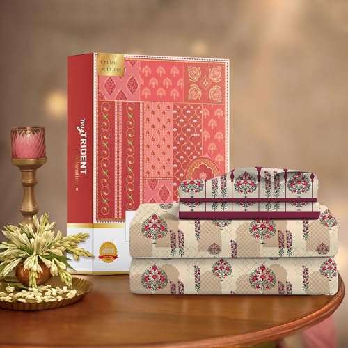 Image of MYTRIDENT Celebration Bedsheet Gifting Collection Double Size - Ruhani Magenta