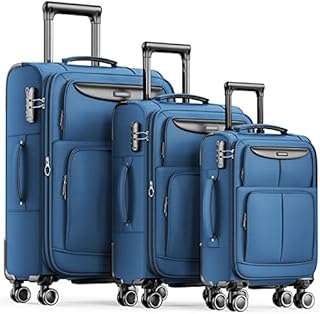 SHOWKOO Suitcase Sets 3 Piece Softshell Expandable Lightweight Durable Travel Luggage with Double Spinner Wheels TSA Lock, 20" 24" 28" Deep Blue