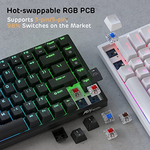 Image of RK ROYAL KLUDGE RK84 Wired RGB 75% Hot Swappable Mechanical Keyboard, 84 Keys Tenkeyless TKL Gaming Keyboard w /Programmable Software and High-Capacity Battery, RK Brown Switch