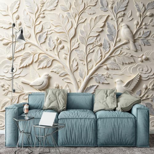 Papel pintado premium de pájaros en la rama mural botánico elegante 5