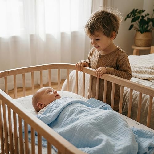 Image of GLLQUEN BABY Muslin Swaddle Blankets for Newborn Boys, Large 40''x38'' | 3Pk, 100% cotton, ultra soft and breathable, gentle on sensitive newborn skin, Multi-use as swaddle wrap, receiving blankets