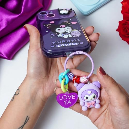 Image of Peeperly Back Cover Case for iPhone 14 Pro Max Scratch Resistant Anti-Slip TPU Shockproof Protective Durable Cartoon Kuromi Flip Mirror Case for Girls & Women(Purple)