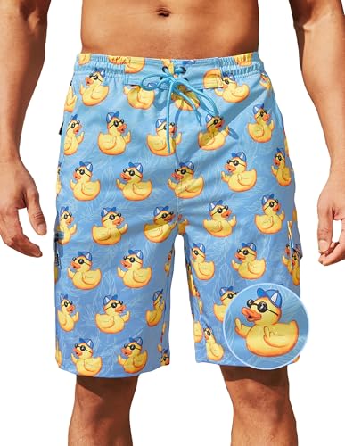 Mens Swim Trunks with Mesh Liner Board Shorts Quick Dry Bathing Suit Hawaii Swimwear for Men Long Shorts with Zipper