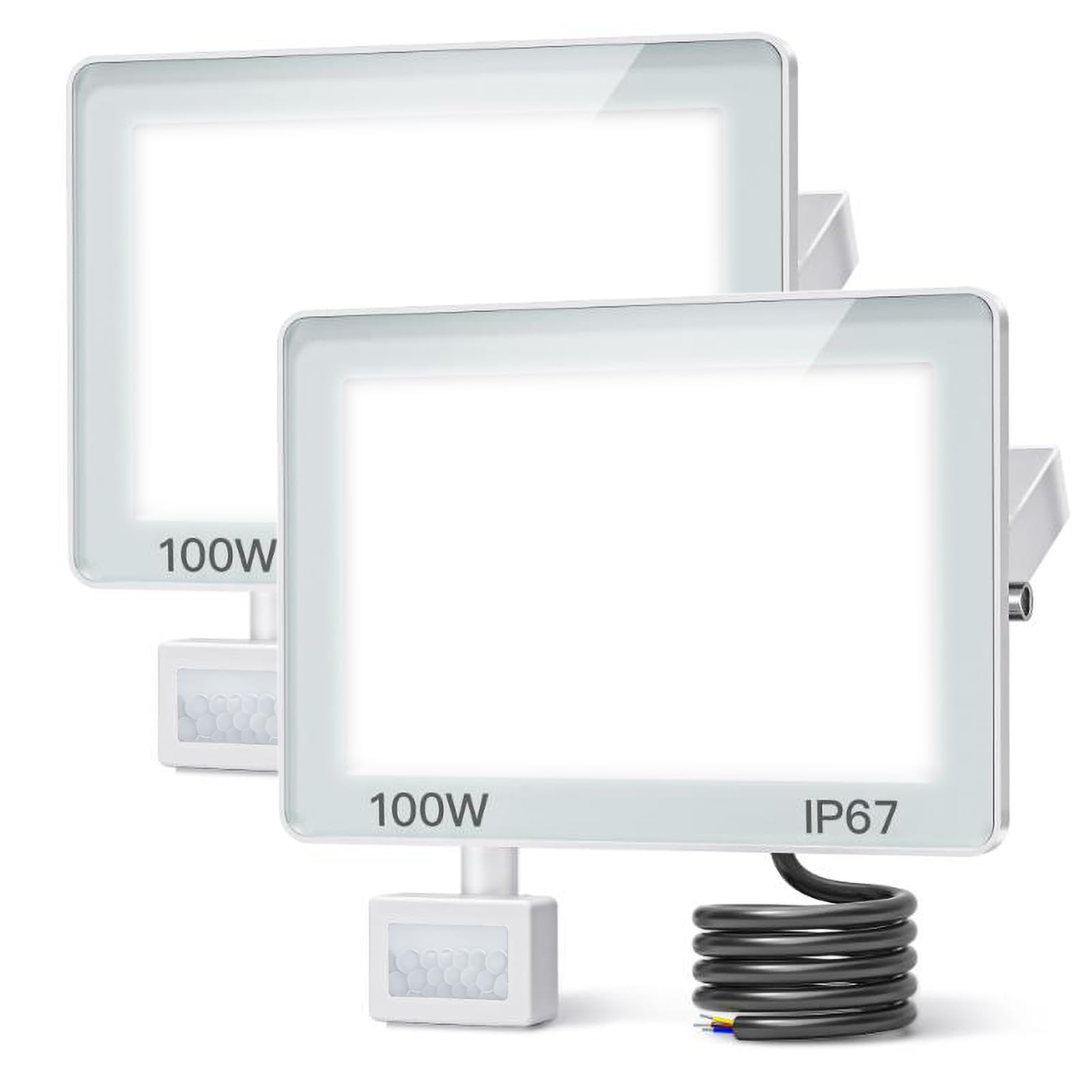ANNIFUNLY 2PC Focos LED Exterior con Sensor Movimiento, 100W 10000LM Foco Proyector LED para Exterior, 6500K Blanco Frío Floodlight IP67 Impermeable Iluminación para Jardín, Garaje, Patio