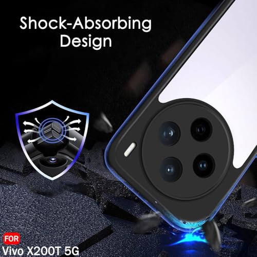 Image of TheGiftKart Hybrid Shockproof Back Cover Case for Vivo X200T 5G | Camera Protection Module | Hard Back Case Cover for Vivo X200T 5G (PC & TPU, Transparent Clear Back, Black Sides)
