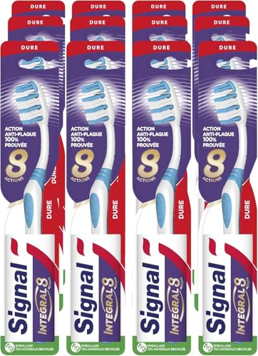 SIGNAL - Brosse à Dents Integral 8 Soin Complet - Action anti-plaque 100% prouvée - Emballage avec 75% de matériaux recyclés - Dure (lot de 12 brosses à dents),...