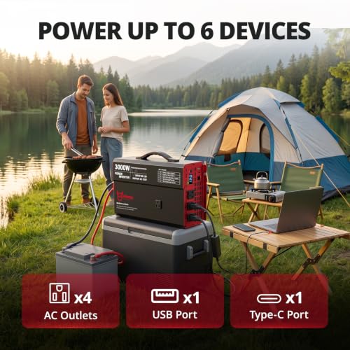 EVIL ENERGY 3000W 12V DC to 120V AC Pure Sine Wave Inverter for Vehicles, High Performance and Portable Power Inverter with Multiple Device Charging for RV Truck Camping Solar Off Grid Emergency Use - Image 5