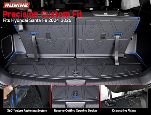 Image of Floor Mats for Hyundai Santa Fe 2024 2025 2026(Fit Hybrid /Gas), All Weather Protection Custom Floor Mats Trunk Cargo Mat and Car Windshield Cover Set for Hyundai Santa Fe Accessories
