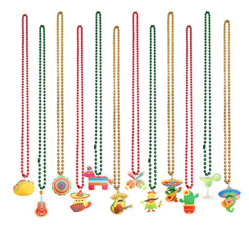 Becfupo 12 Pcs Cinco De Mayo Fiesta Beads Necklaces Mexican Themed Party Beaded Necklaces For Mexican Fiesta Party Birthday Wedding Decoration