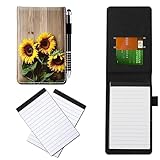 CGFGHHUY PU Leather Small Pocket Notebook Cover & Metal Ballpoint Pen and 2 Pack 3x5 inch Note Pads Refills Wood with Yellow Sunflowers Pattern Notebooks Cover for Meeting, Daily Records, Notes
