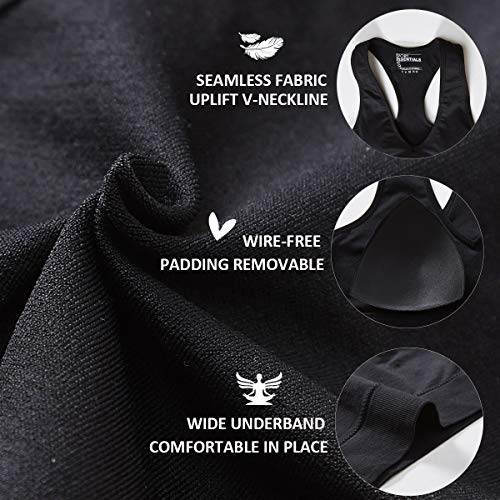 Women's Seamless Racerback Bra Light Support Yoga Bra Workout Removable Padded, Black Small #TOP4