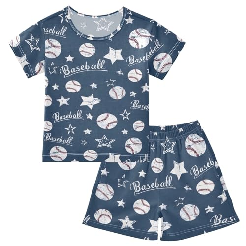 ALAZA Star Baseball Navy Blue Pajamas Short Sleeve 2 Piece Sleepwear Top and Bottom Pajama Set Unisex