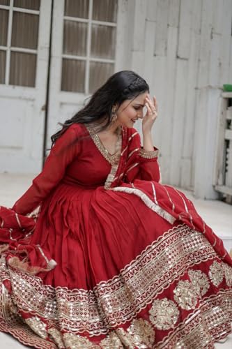 Image of Qutenza Women Festive Special Embrodary Work Gown with Duppta Set