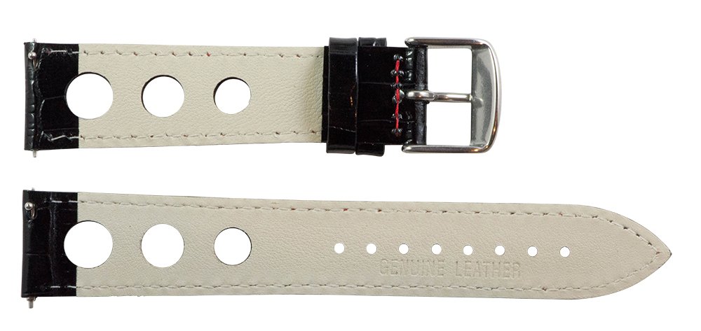 Clockwork Synergy, LLC 21mm Rally 3-hole Croco Black/Red Leather Interchangeable Replacement Watch Band Strap