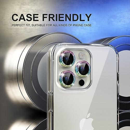 Image of Choiche Compatible for iPhone 15 Pro /iPhone 15 Pro Max Camera Lens Protector Bling, 9H Tempered Glass Camera Cover Screen Protector Metal Ring Decoration Accessories (Glitter-Colorful)