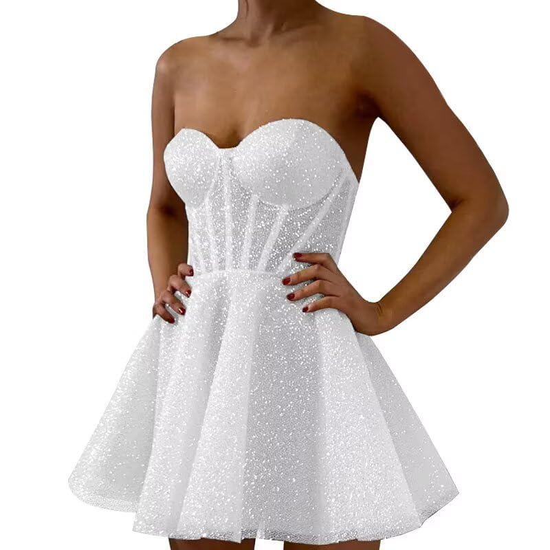 Sparky Glitter Sequins Homecoming Dress for Teens Sweetheart Sleevless Short Prom Dresses SED0112