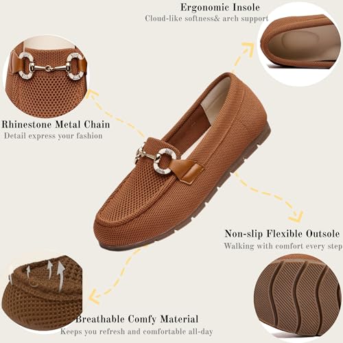 Image of Women's Knit Slip On Loafers - Breathable Mesh Flats with Memory Foam Insole & Arch Support, Non-Slip Comfortable Shoes for Work Office Commute, Driving, Casual Daily Walking (Wide Foot Friendly)