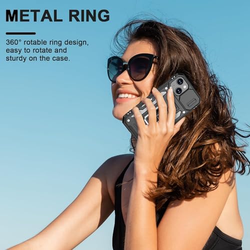 Image of ShieldTech Back Cover Case Compatible for Apple iPhone 15 with Slide Camera Cover & Rotated Ring Kickstand | Military Grade Mobile Phone Cover Case for Apple iPhone 15 (Black)