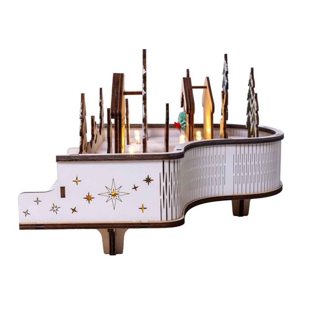 Kurt Adler Batteriebetriebenes LED beleuchtetes Klavier mit Dorfszene & Weihnachtsmann
