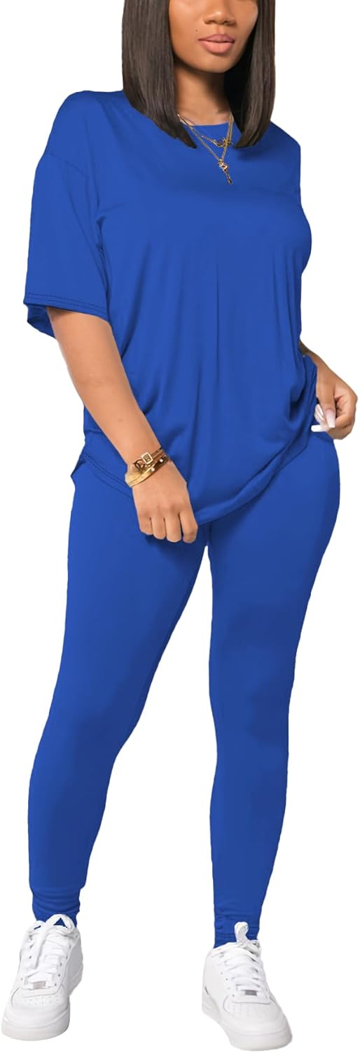 HBQ Women 2 Piece Outfits Summer Sweatsuits Drop Shoulder Tracksuits Biker Short Workout Jogger Sets