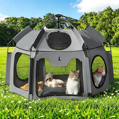 Catio Outdoor Cat Enclosure Rywell 55 Extra Large Catio Pop Up Indoor Outdoor Portable Cat Playpen Weatherproof with Removable Sunshade Easy Setup Pet Enclosure for Cats Dogs