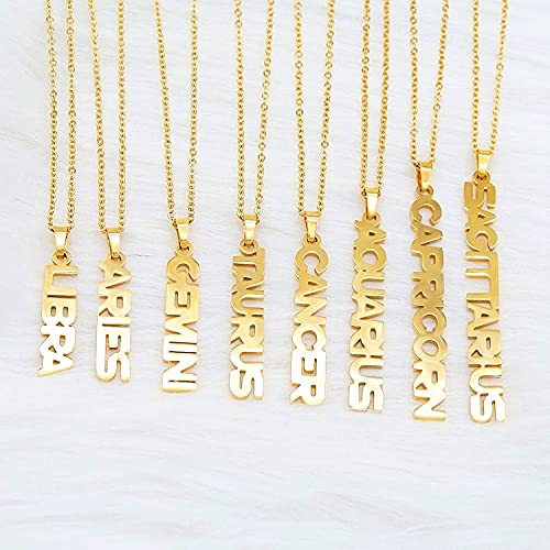 Zodiac Necklace for Women 18K Gold Plated 12 Constellation Pendant Silver Stainless Steel Jewelry Letter Astrology Sign Charms Personalized Gift for Mother and Daughter 5
