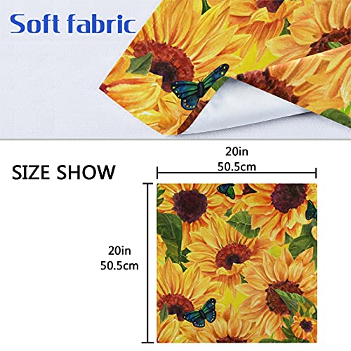 Watercolor Sunflower And Butterfly Cloth Napkin Yellow Dinner Table Napkins Washable Polyester Napkins For Banquet Wedding Party Festival 20 X 20 Inch Set Of 6 #TOP6