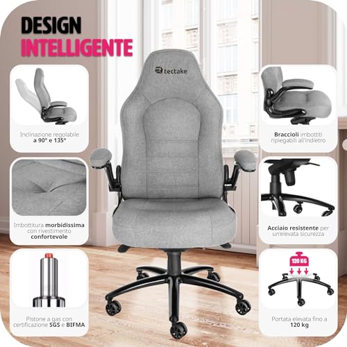 404156 Silla de Oficina de Color Gris, Asiento ergonómico, Silla giratoria para el Escritorio, Sillón de Ordenador - Sedia gaming - Immagine 5