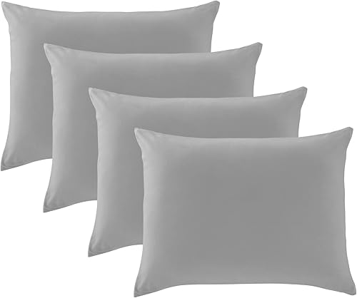 KASENTEX Juego de 4 fundas de almohada suaves y sedosas con cremallera, tamaño estándar, transpirables, fundas de almohada frescas al tacto para