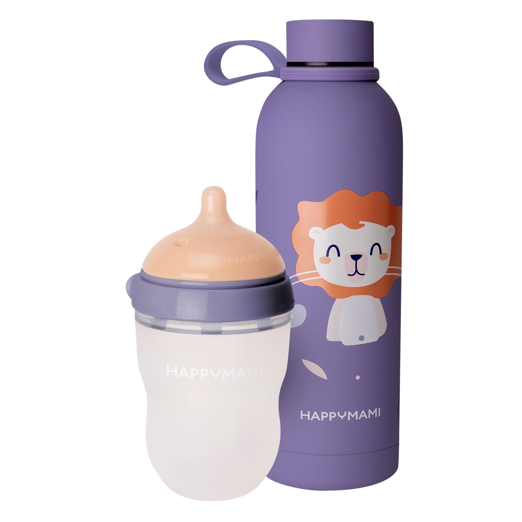 Happymami,Set aus personalisierbarer Babyflasche in Brustform + Thermosflasche für Flüssigkeiten, Fütterungsset für dein Baby,BPA-frei, mit doppeltem Anti-Kolik-System