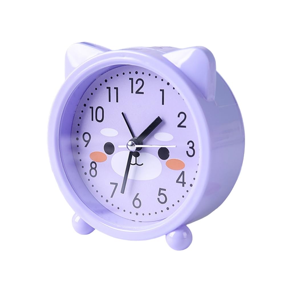 Heezou Purple Children Animal Alarm Clock Desk Clock Small Ear Clock Perfectly For Bedroom Decoration And Time Management (Purple)
