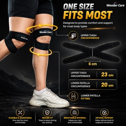 Image of Wonder Care Neoprene Knee Brace with Silicon Gel Pads, Patella Knee Strap for Workout & Sports, Patellar Tendon Strap, Adjustabale Patella Support for Men Women (1, Black)