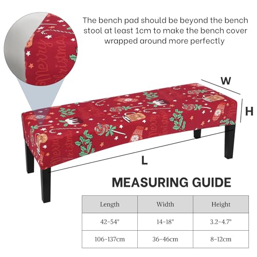 Image of SearchI Christmas Dining Bench Cover, Stretch Washable Long Bench Seat Covers, Rectangle Dining Table Bench Slipover for Dining Room, Living Room, Kitchen(Foliage Pattern)