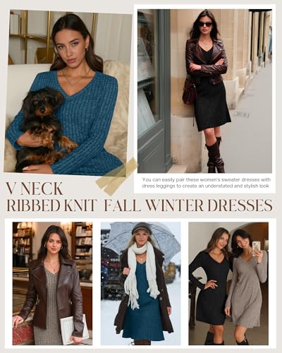 Riyiper 3 Pack Women's V Neck Long Sleeve Dresses, Knit Fall Winter Casual Loose Fit Tunic Sweater Dresses2