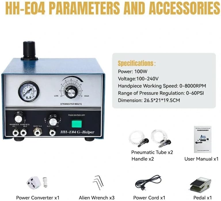 Dual Head Pneumatic Jewelry Engraver Machine for Jewelry Crafts, 0-8000 RPM Adjustable Pneumatic Miniature Engraving Machine, Manual Engraving Machine for Jewelry Crafts and Wrought Iron HH-E04