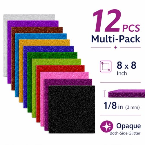 Image of TOEPODO Acrylic Sheets Both-Side Glitter Acrylic Sheets 1 /8 Thick for Laser Cutting Engraving Plexiglass Sheets for Art Design DIY Crafts /Home Deco (12, Multi-Pack, 8 * 8)