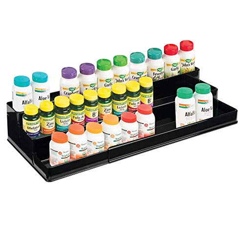 mDesign Large Adjustable, Expandable Plastic Vitamin Rack Storage Organizer Tray for Bathroom Vanity