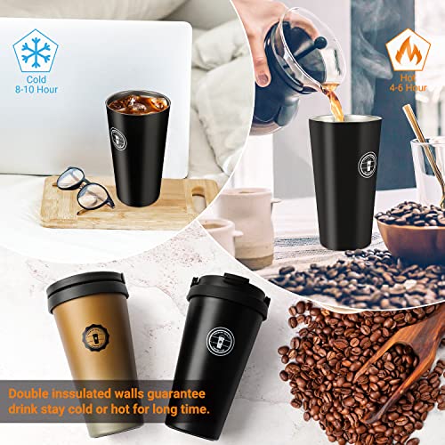 Jovego Termo Taza de Café, 500ml Vaso Termico de Viaje 100% a Prueba de Fugas, Taza de Acero Inoxidable para Beber con… - Imagen 4
