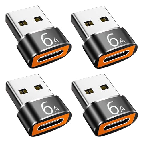 USB to USB C Adapter 4 Pack, USB C Female to USB A Male Adapter, Type C to USB A Charger Cable Converter Compatible with iPhone 15 14 13 12 Pro Apple Watch Airpods, Samsung Galaxy S23 S22 S21
