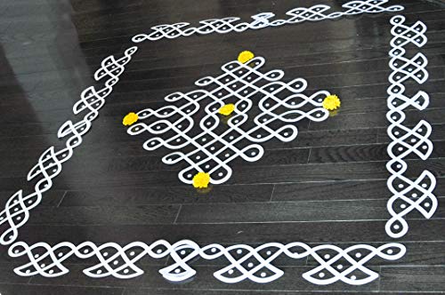 Image of Muggu Kolam with Border Cutout | DIY Indian Backdrop | Traditional Kolam Cutouts Decorations |Indian Backdrop Decor, Pooja Mandir, Rangoli | 30x30 Inch (Border length-20 Ft) (Pack of 1)