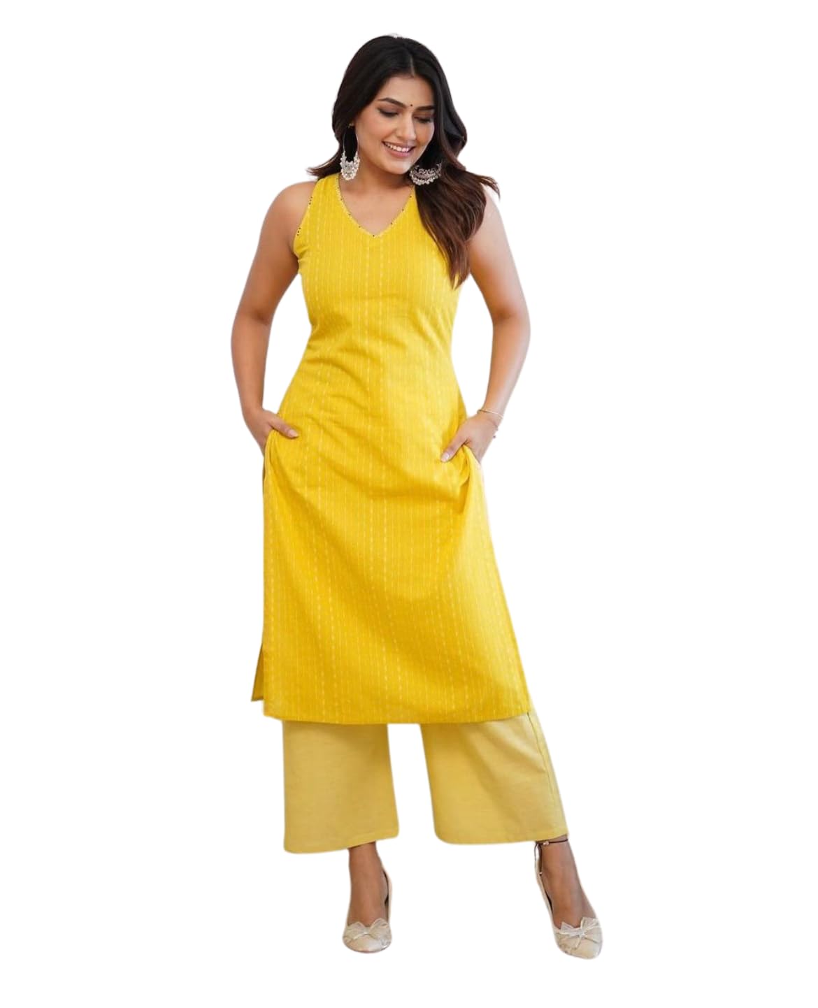 sanatan craft Women's Cotton Printed Sleeveless Straight Kurti with Pant Set-picture-42
