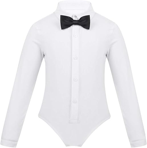 iEFiEL Kids Boys Long Sleeve Ballroom Latin Salsa Dance Shirt Romper Bodysuit Tuxedo Leotard Modern Dancewear