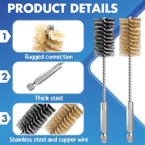 Image of Hicarer 8 Pcs Wire Bore Brush for Power Drill Set, Stainless Steel & Brass