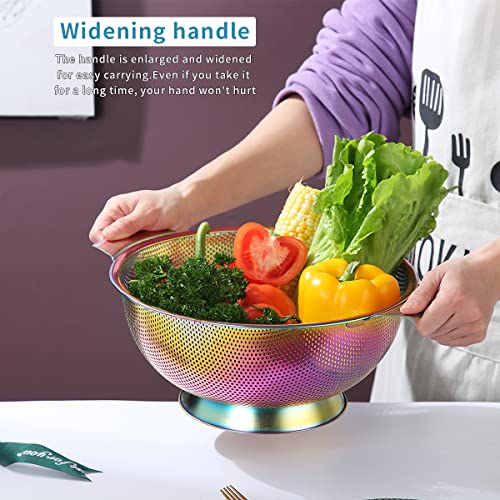 Kyraton Rainbow Colander 5 Quart, filtro colorato in titanio professionale placcatura in acciaio inossidabile con maniglie resistenti e base ad anello solido autoadesivo, lavastoviglie sicuro - immagine 4