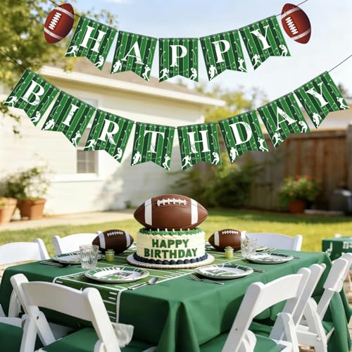Image of Hooqict Football Happy Birthday Banner Birthday Party Decorations Football Party Banner Garland for Sport Theme Game Day Decorations Tailgate Party Supplies