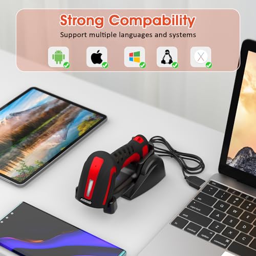 Symcode MJ-1911-RED 2D Industrial Barcode Scanner With Stand 433 Wireless 1968 Feet Transmission Distance Usb Qr Automatic Barcode Reader Handhold Hands-Free Bar Code Scanner thumb #6
