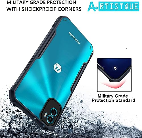 Image of A rtistque Clear Hard Transparent Acrylic Armor Anti-Drop Shockproof TPU Edge Back Cover Case for Motorola E22s / Motorola Moto E32 - Black