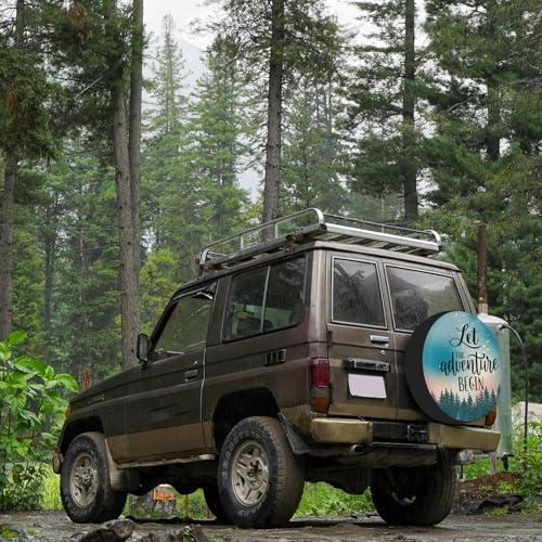 Image of Camper Spare Tire Cover for Rv Trailer Let The Adventure Begin RV Spare Tire Cover Waterproof Dustproof Trailer Tire Covers for SUV Truck Travel 14 Inch